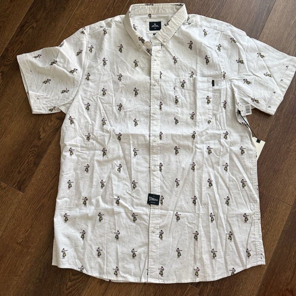 NWT RIP CURL Men's Organic Cotton Short Sleeve Button Down Shirt Size XXL